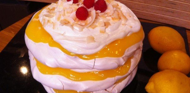 lemon and coconut meringue layer cake