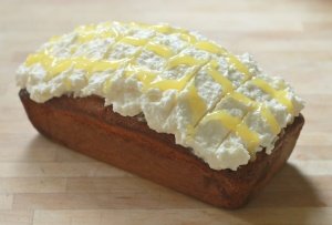lemon and coconut cake loaf version with feathered icing